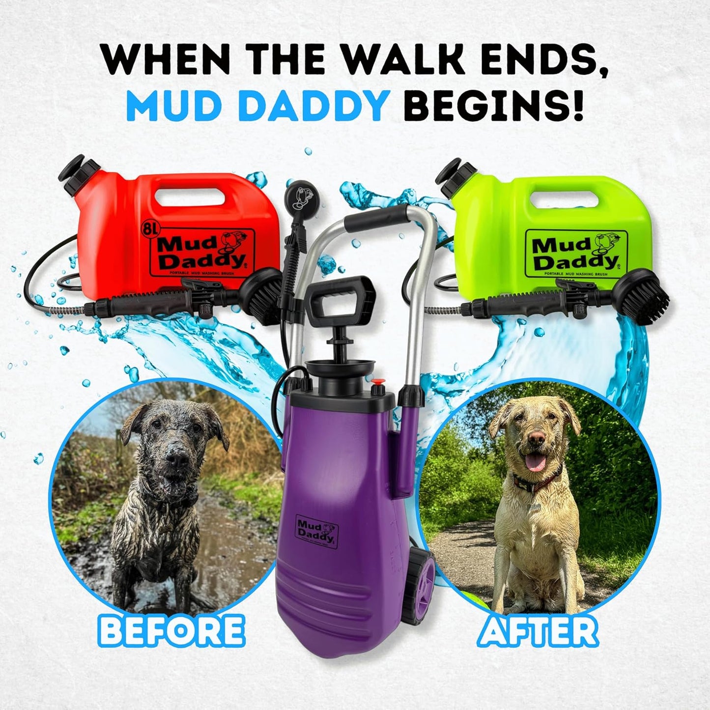 Dog Washer - Portable 2.1 Gallon (8L) with Bath Brush, Paw Cleaner, and Shower Hose Attachment, Red